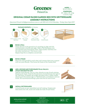 Original Cedar Raised Garden Bed with CritterGuard® Cedar Fence System 4 ft x 4 ft x 10.5 in RC4T12BCG