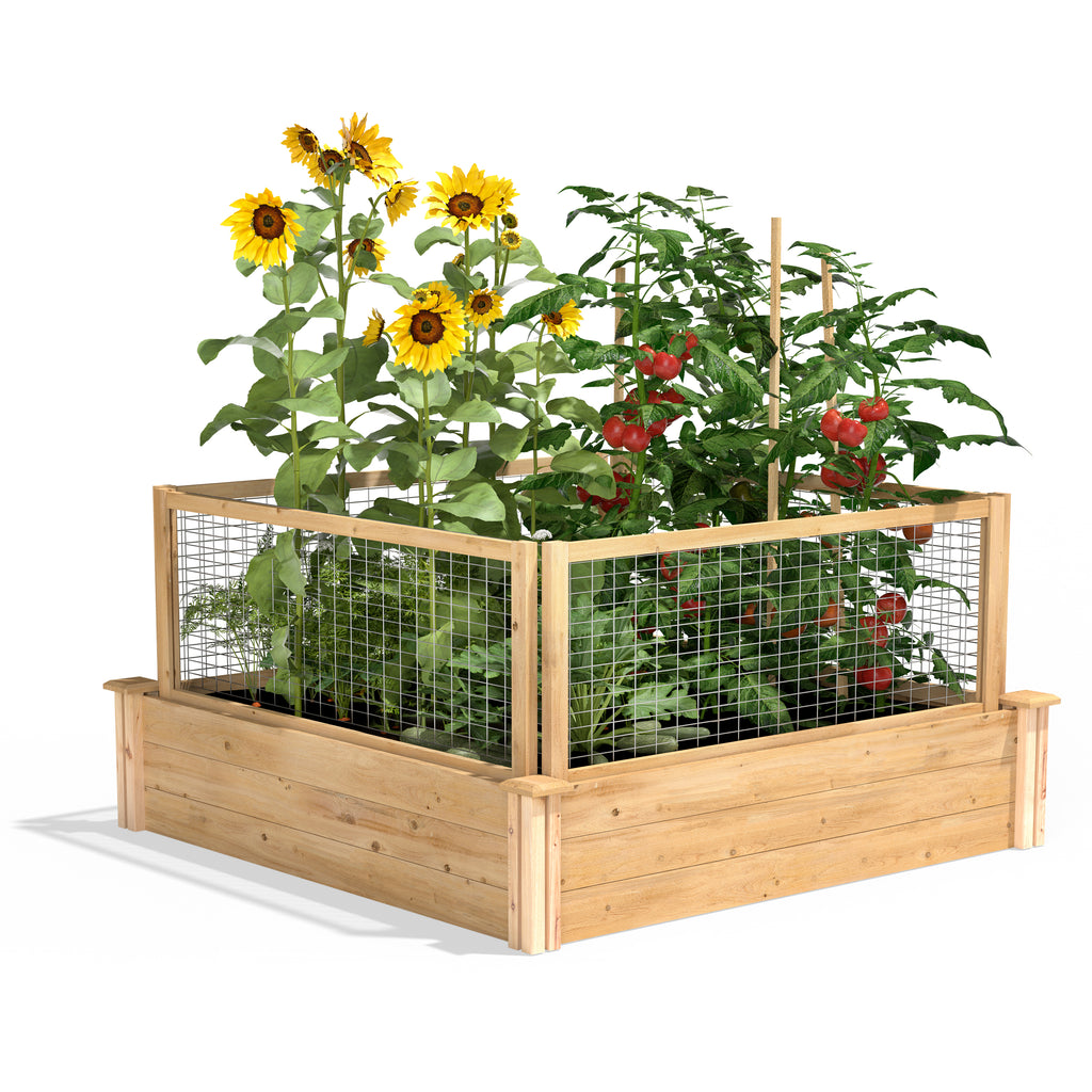 Original Cedar Raised Garden Bed with CritterGuard® Cedar Fence System 4 ft x 4 ft x 10.5 in RC4T12BCG