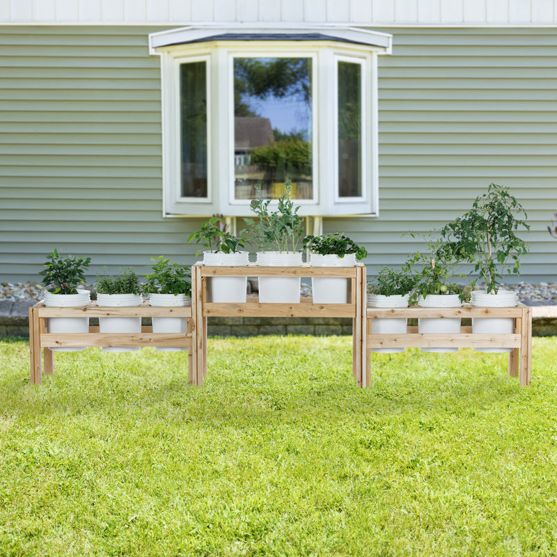 Two-Tiers Nine Bucket Elevated Cedar Wood Garden Frame, 125 in. x 16 i ...