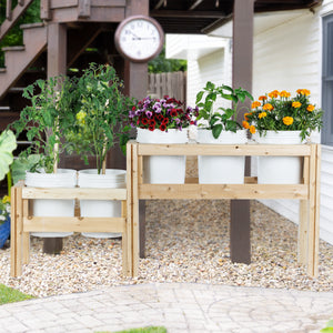 Two-Tiers Five Bucket Elevated Cedar Wood Garden Frame, 69 in. x 16 in. x 30 in.