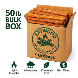 Fatwood by Greenes® — 50 lb Box of 100% Natural Pine Resin Fire Starter