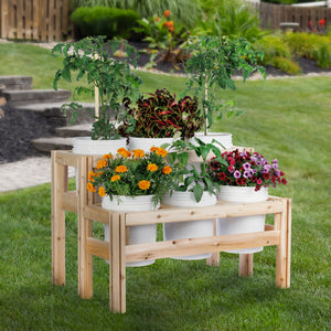 Two-Tiers Six Bucket Elevated Cedar Wood Garden Frame, 43 in. x 30 in. x 30 in.