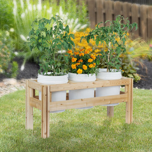 Three Bucket Elevated Cedar Wood Garden Frame, 43 in. x 16 in. x 20 or 30 in.