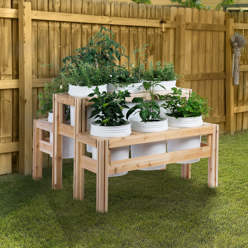Two-Tiers Nine Bucket Elevated Cedar Wood Garden Frame, 43 in. x 43 in ...