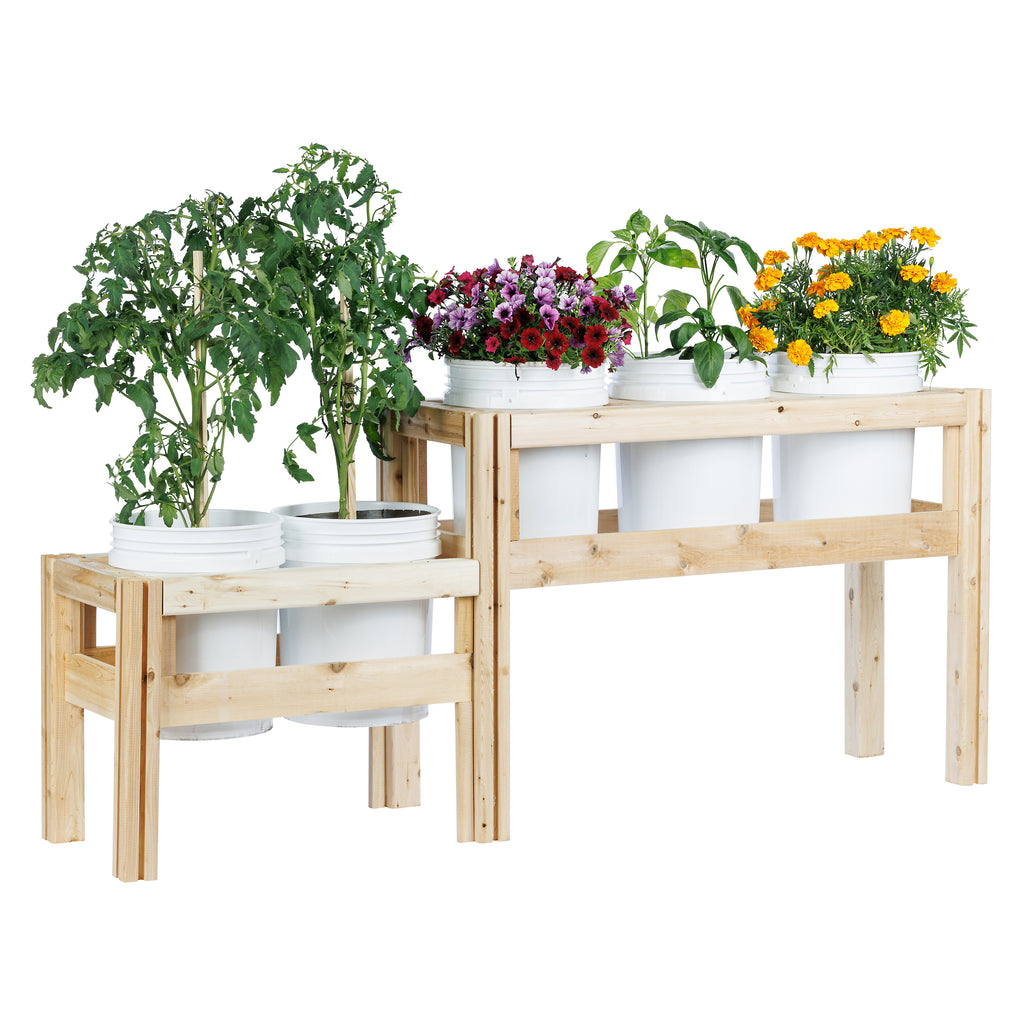 Two-Tiers Five Bucket Elevated Cedar Wood Garden Frame, 69 in. x 16 in. x 30 in. RCBG2SW3TH-10
