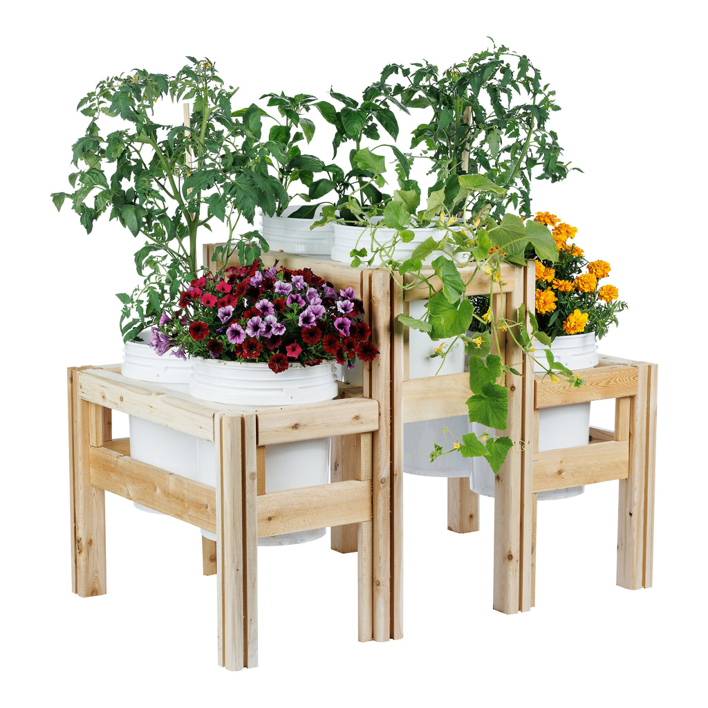 Two-Tiers Six Bucket Elevated Cedar Wood Garden Frame, 43 in. x 28 in. x 30 in. RCBG2TW22SA-6