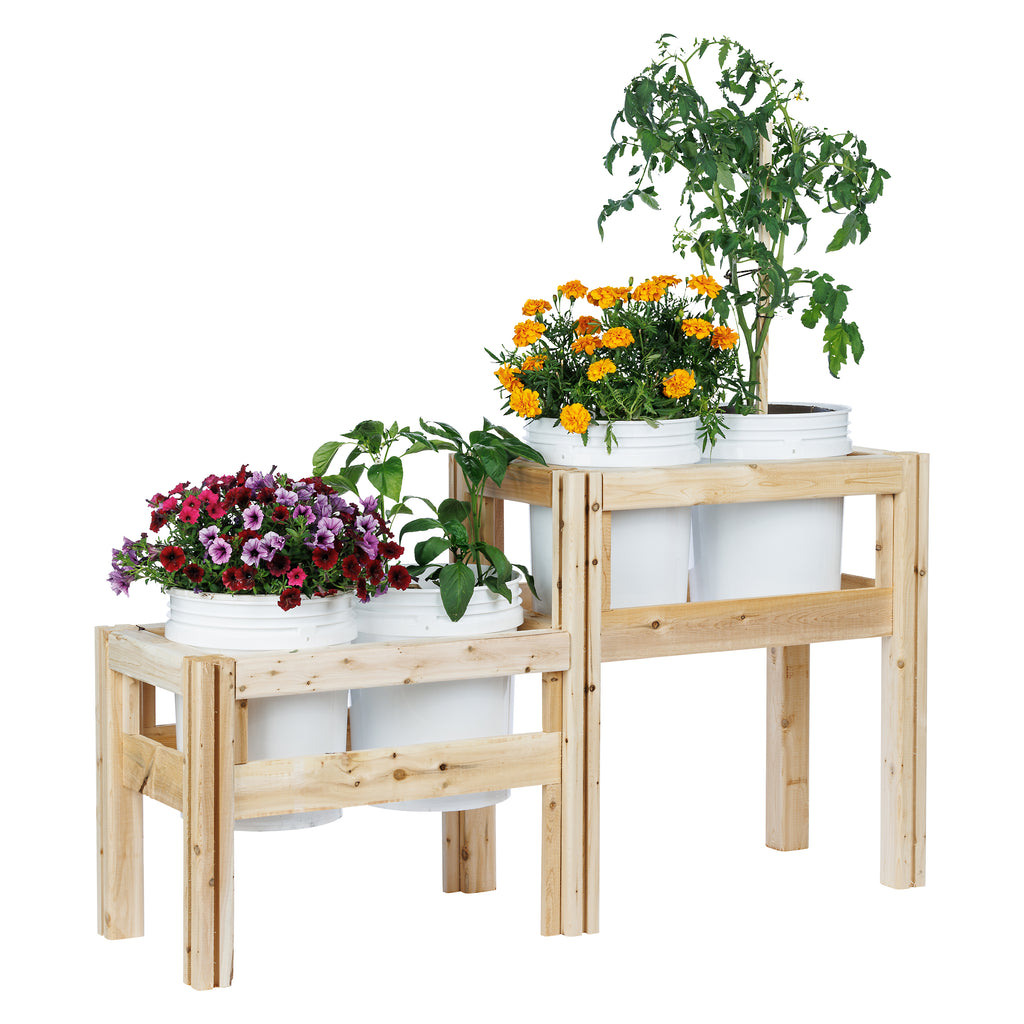 Two-Tiers Four Bucket Elevated Cedar Wood Garden Frame, 54 in. x 16 in. x 30 in. RCBG2TW2SH-14