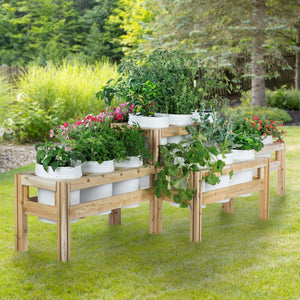 Two-Tiers Fifteen Bucket Elevated Cedar Wood Garden Frame, 125 in. x 43 in. x 30 in.