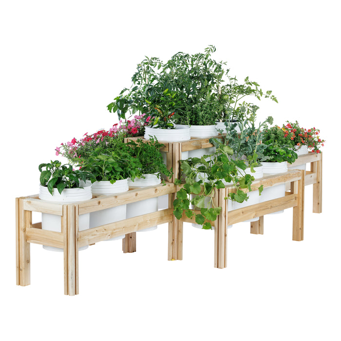 Two-Tiers Fifteen Bucket Elevated Cedar Wood Garden Frame, 125 in. x 43 in. x 30 in.