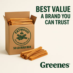 Fatwood by Greenes® — 50 lb Box of 100% Natural Pine Resin Fire Starter
