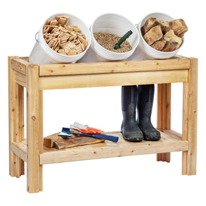 Two or Three Bucket Cedar Storage with Shelf, 31 in. or 44 in. x 16 in. x 30 in.