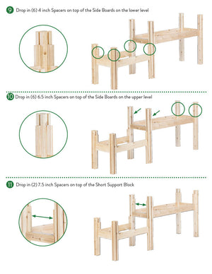 Two-Tiers Five Bucket Elevated Cedar Wood Garden Frame, 69 in. x 16 in. x 30 in. RCBG2SW3TH-10