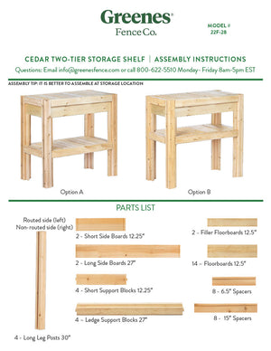 Cedar Adjustable Storage Shelves, 44 in. or 31 in. x 16 in. x 30 in. RCBGS32F-29