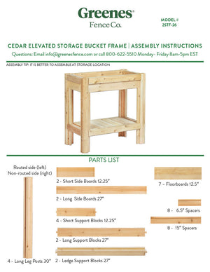 Three or Two Bucket Cedar Storage with Shelf, 44 in. or 31 in. x 16 in. x 30 in. RCBGS3STF-27