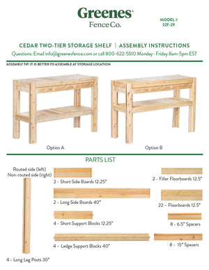 Cedar Adjustable Storage Shelves, 44 in. or 31 in. x 16 in. x 30 in. RCBGS32F-29