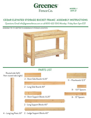 Three or Two Bucket Cedar Storage with Shelf, 44 in. or 31 in. x 16 in. x 30 in. RCBGS3STF-27
