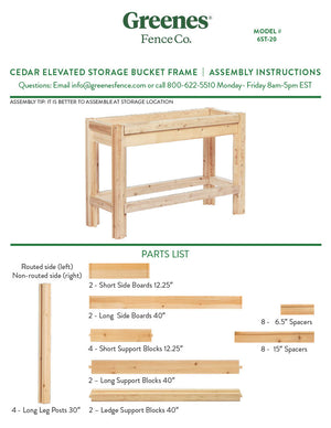 Twelve or Six Bucket Cedar Storage Shelves, 84 in. or 44 in. x 16 in. x 30 in. RCBGS6STW6ST-21