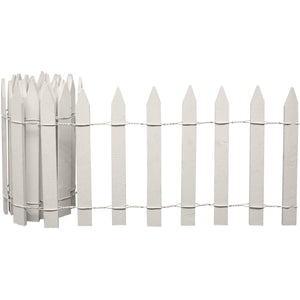 White Wooden Garden Picket Fence 8 ft x 16 in RC28W in use