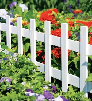 White Wooden Garden Picket Fence 36 in x 18 in RC75W in use