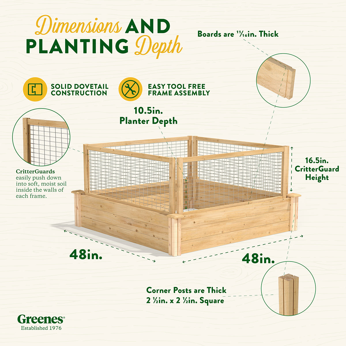 Greenes Fence 4' x 8' x 10.5" Original Cedar Raised Garden Bed with CritterGuard Fence System - Thumbnail 5
